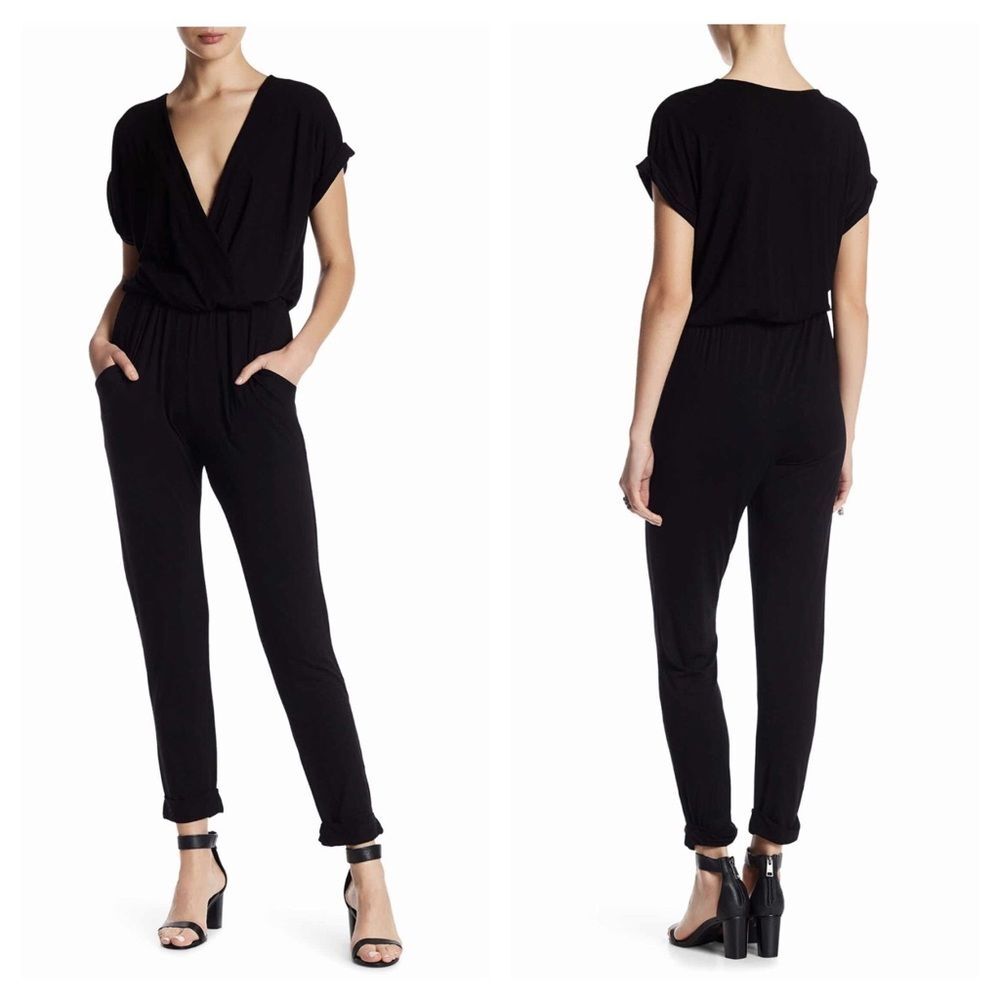 Young Fabulous & Broke V-neck Jersey Lounge Jumpsuit Black Tapered Leg Small